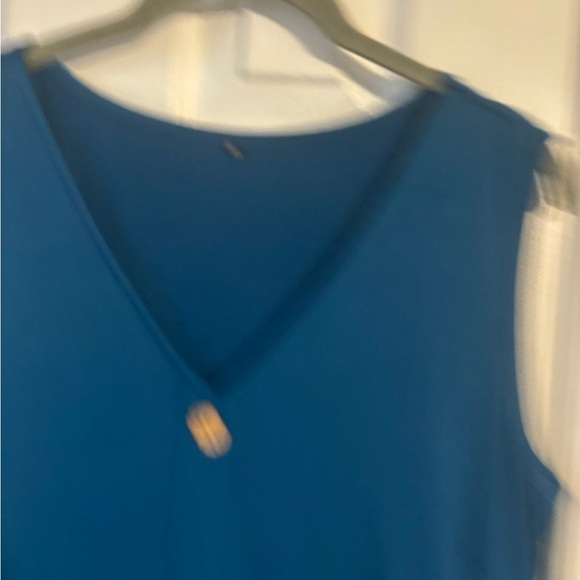 V-neck Tank Dress With Button Accents and Pockets Teal XL - Picture 3 of 4